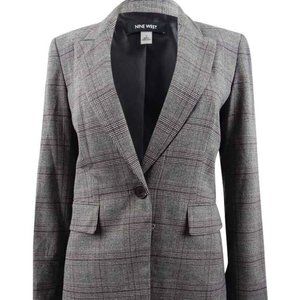 Nine West Plaid One Button Blazer